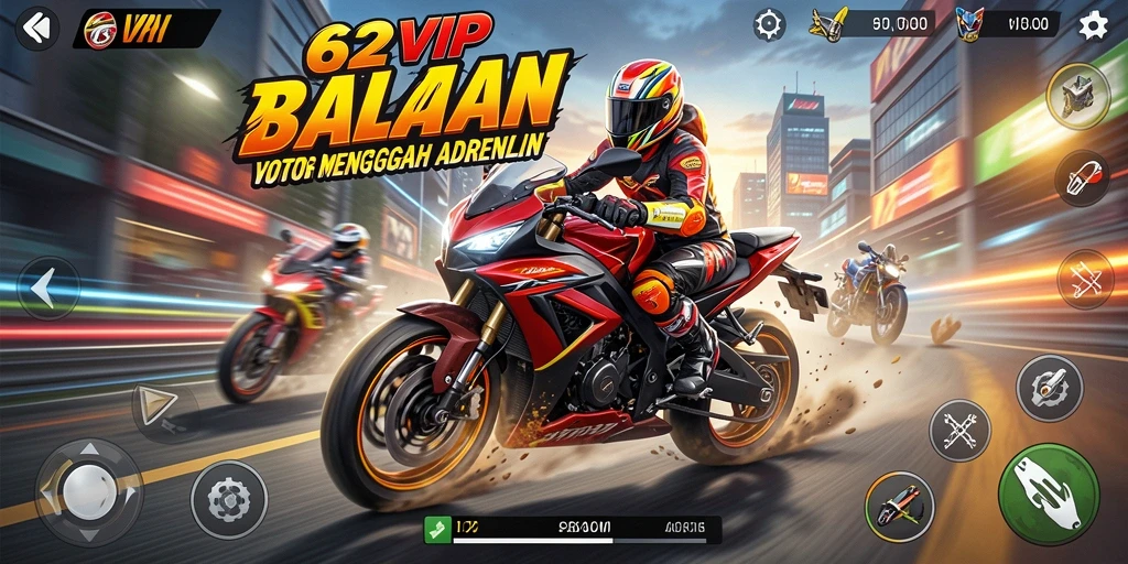 Tampilan gameplay balapan motor yang mendebarkan di 62VIP.