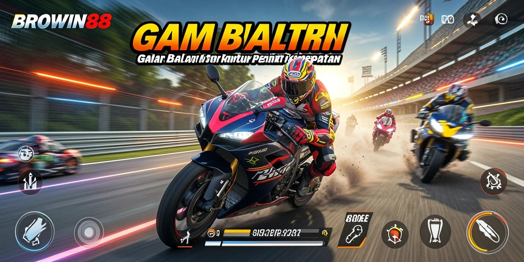Screenshot gameplay BROWIN88 yang menampilkan balapan motor yang mendebarkan.