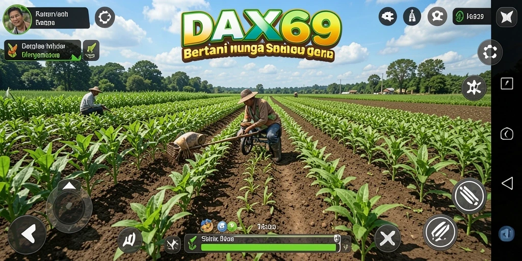 Tampilan gameplay seru di DAX69 dengan lahan pertanian yang luas.