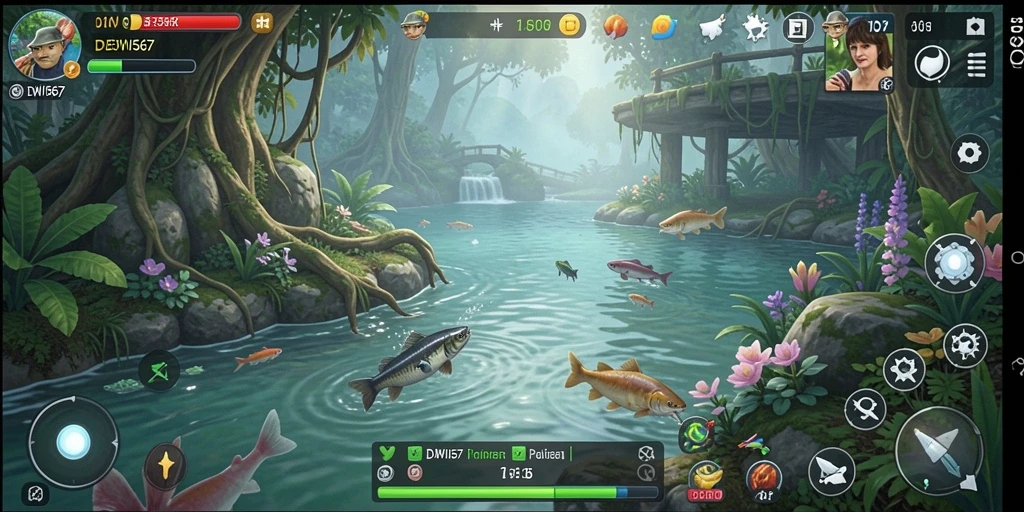 Screenshot utama DEWI567 menampilkan gameplay memancing yang menarik.