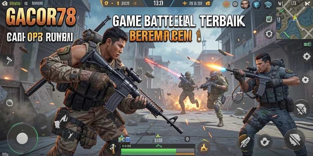 Tampilan gameplay intens di GACOR78 selama pertempuran Battle Royale.