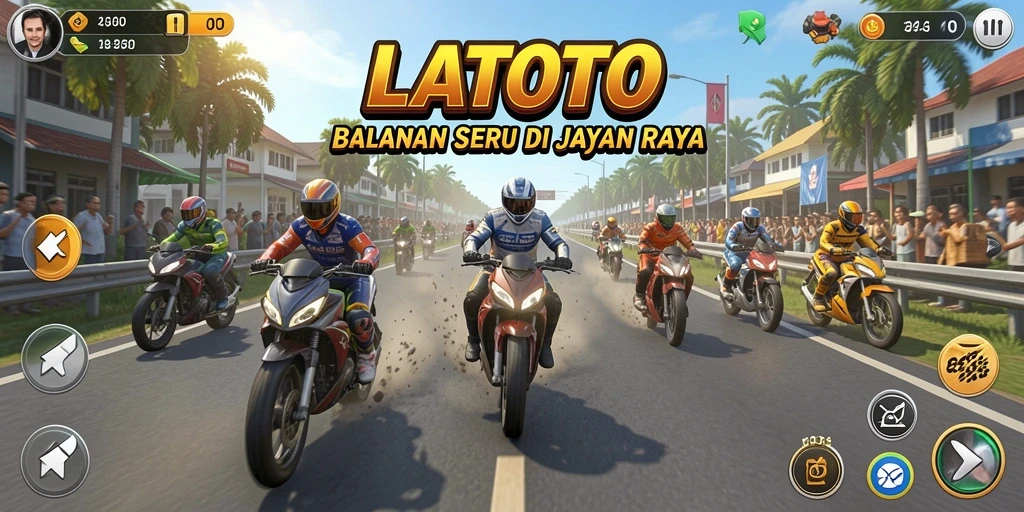 Tampilan gameplay LATOTO yang mendebarkan dan penuh aksi balapan.