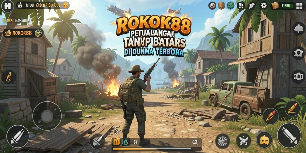 Screenshot ROKOK88 menampilkan aksi mendebarkan di dunia terbuka.